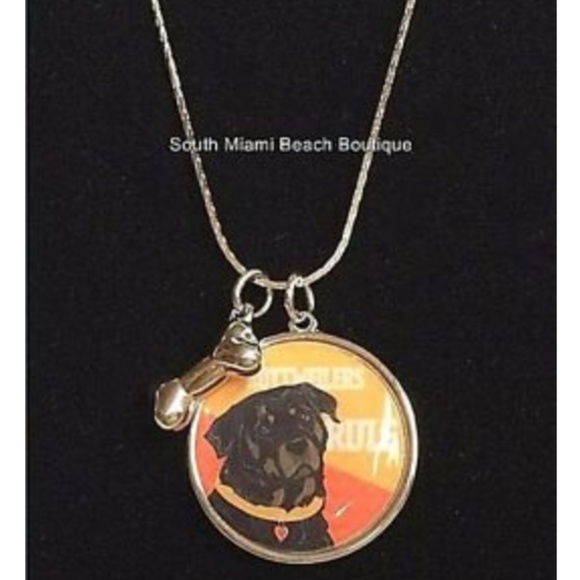 Silver Rottweiler Dog Bone Necklace Breed Rescue - Picture 4 of 8